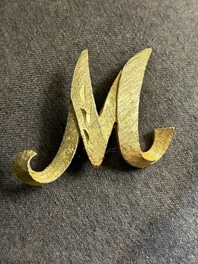 Gold Letter M Brooch made by Mamselle often are gold plated mid century